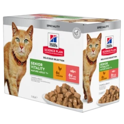 Hill's Science Plan Mature Adult Vitality Multipack 12 Sachets Pour Chat Âgé Au Poulet Et Saumon